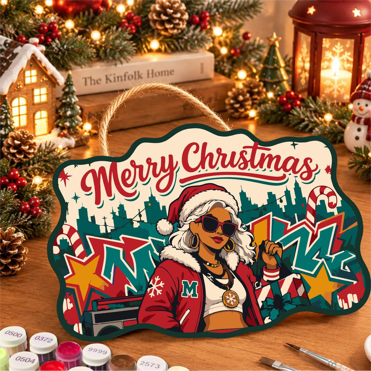 Graffiti Santa Hat Diva paint by numbers hanging sign – image 8