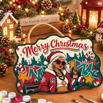 Graffiti Santa Hat Diva paint by numbers hanging sign – image 8