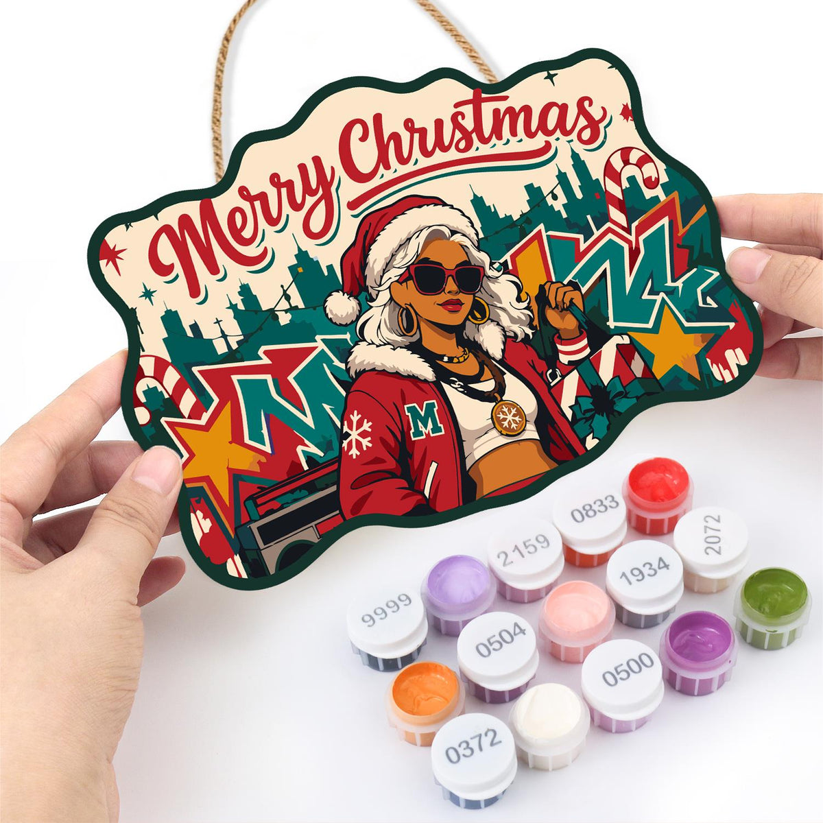 Graffiti Santa Hat Diva paint by numbers hanging sign – image 9