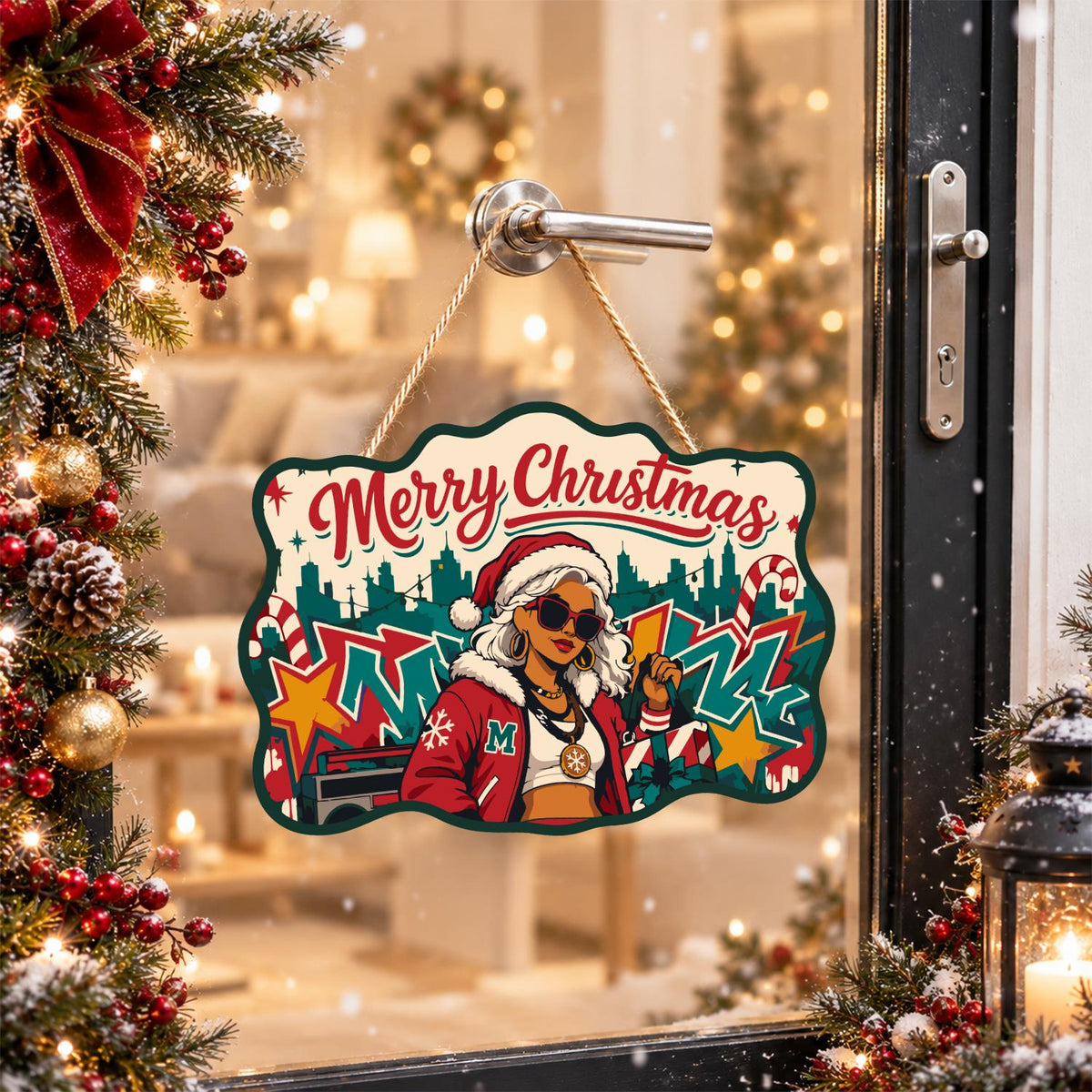 Graffiti Santa Hat Diva paint by numbers hanging sign – image 17