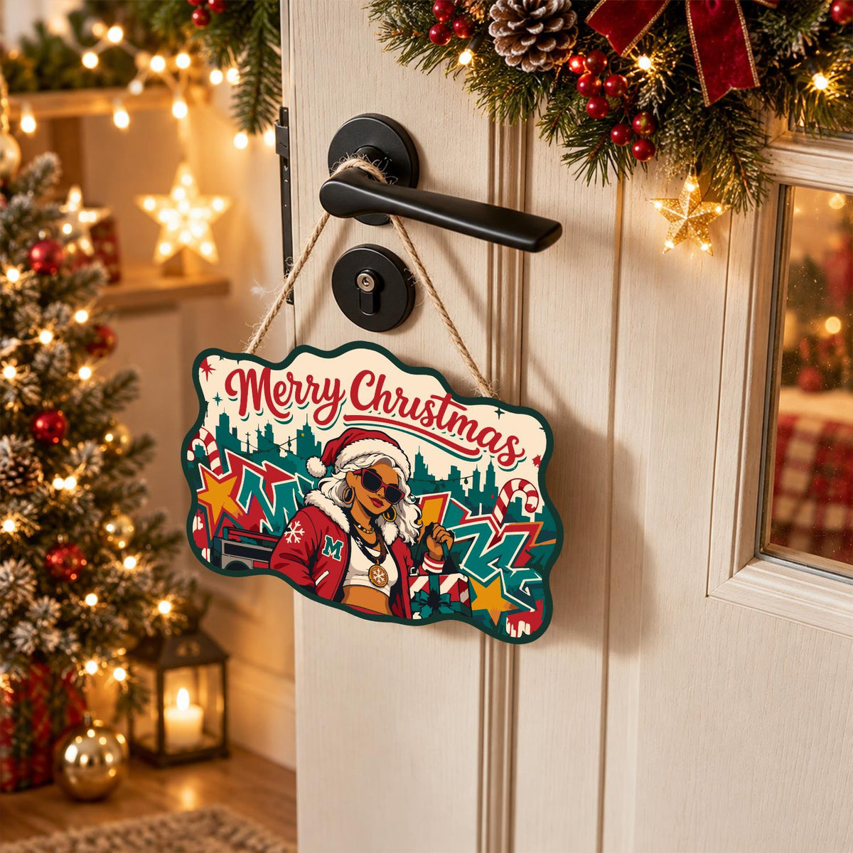 Graffiti Santa Hat Diva paint by numbers hanging sign – image 18