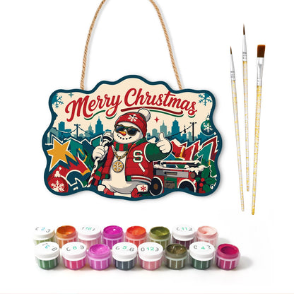 Varsity Jacket Snowman MC paint by numbers hanging sign – image 2