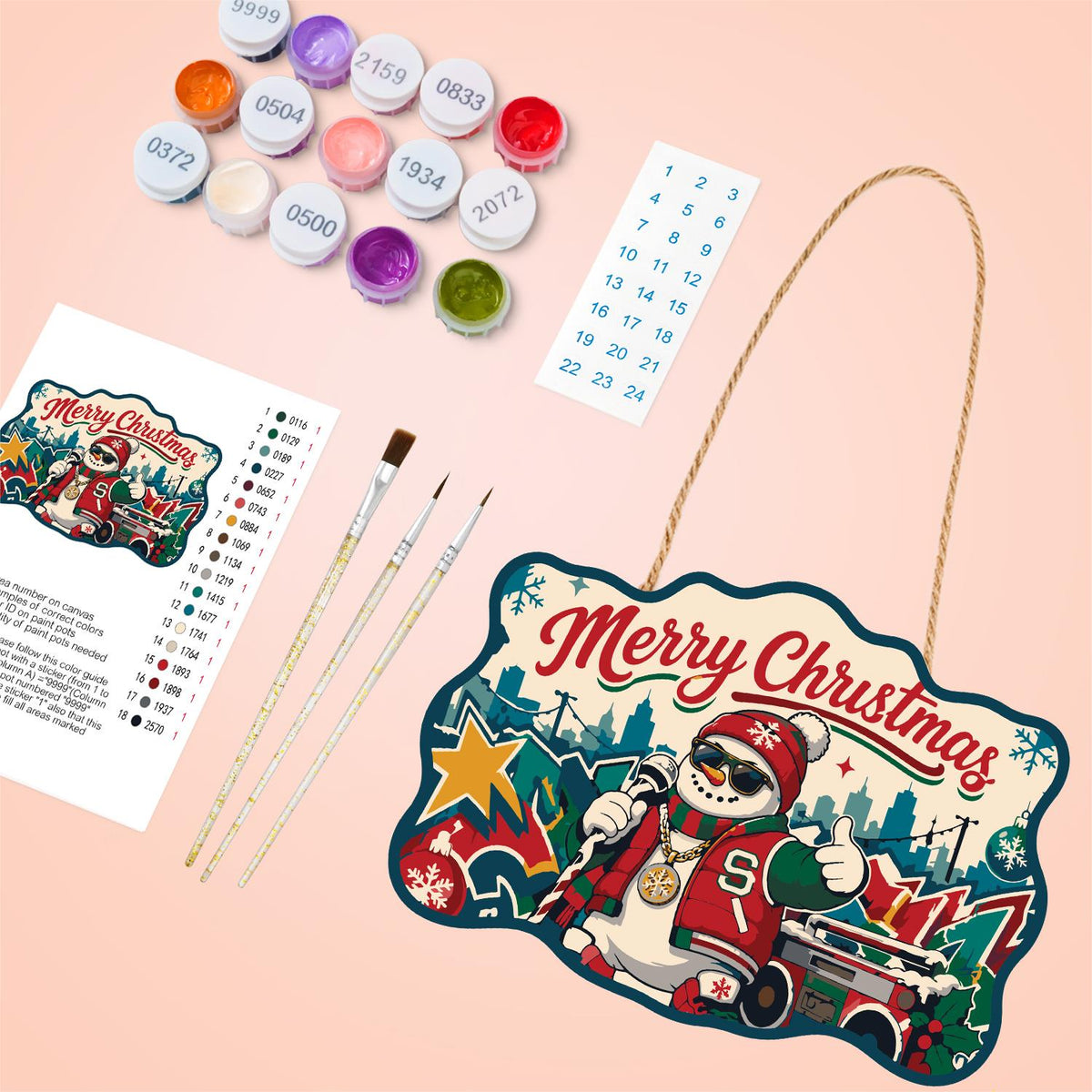 Varsity Jacket Snowman MC paint by numbers hanging sign – image 4