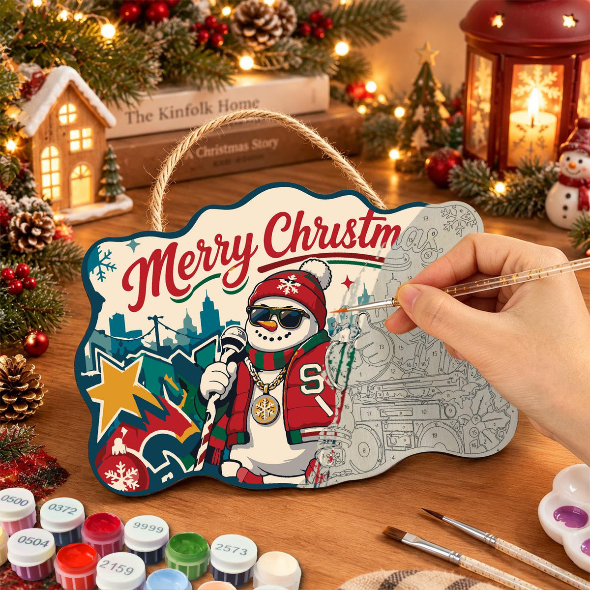 Varsity Jacket Snowman MC paint by numbers hanging sign – image 7