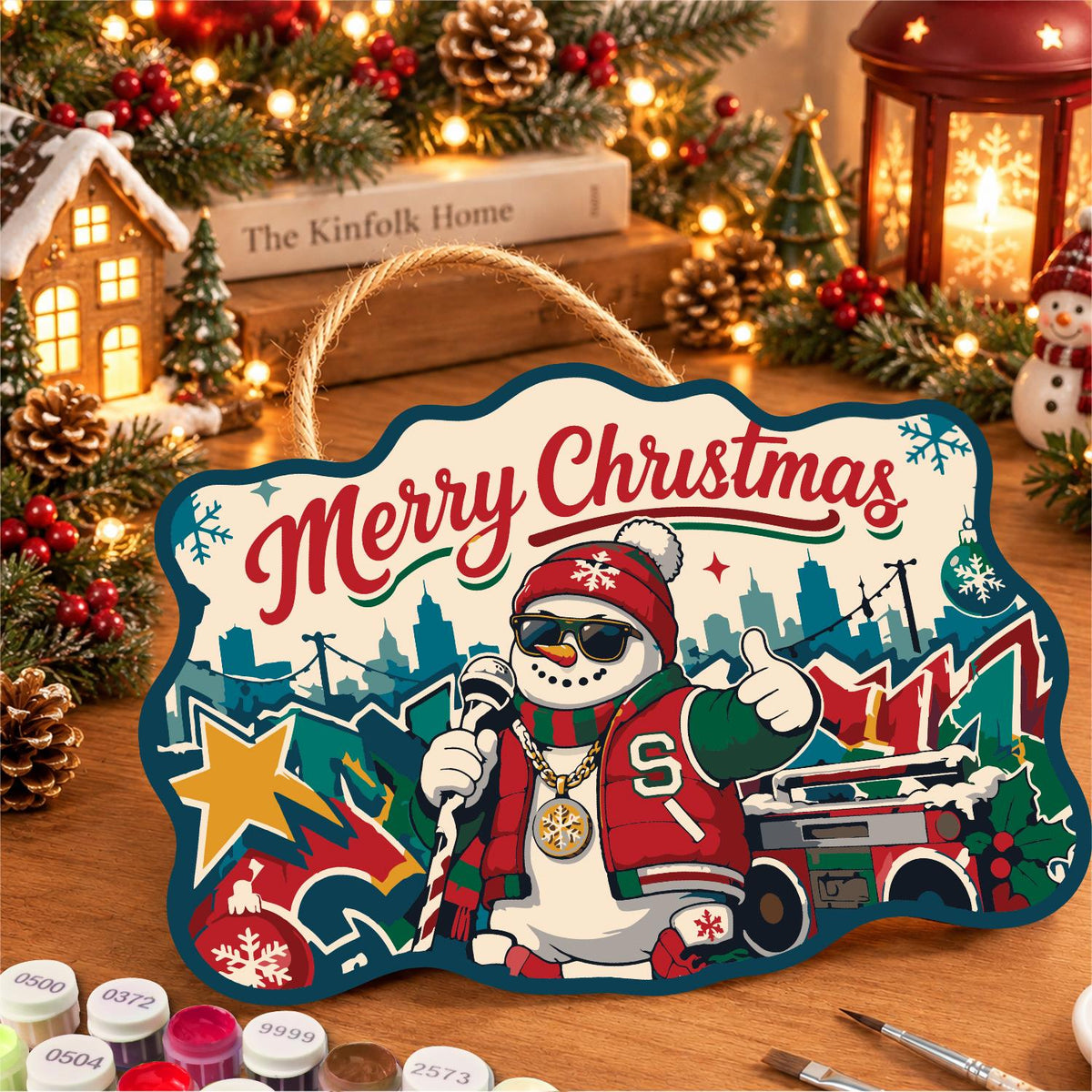 Varsity Jacket Snowman MC paint by numbers hanging sign – image 8