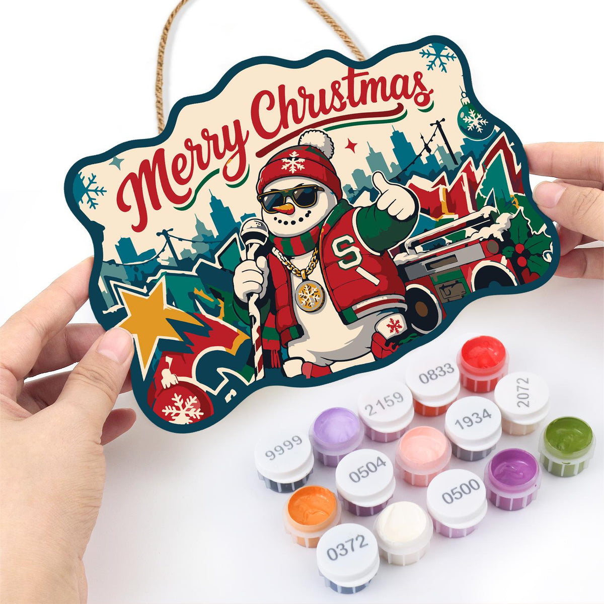 Varsity Jacket Snowman MC paint by numbers hanging sign – image 9