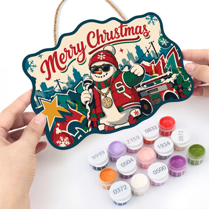 Varsity Jacket Snowman MC paint by numbers hanging sign – image 9