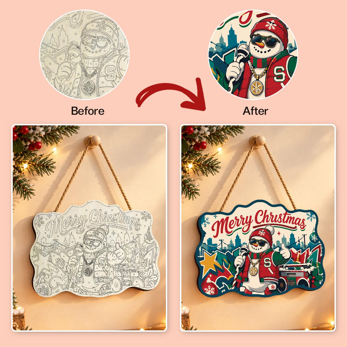 Varsity Jacket Snowman MC paint by numbers hanging sign – image 10