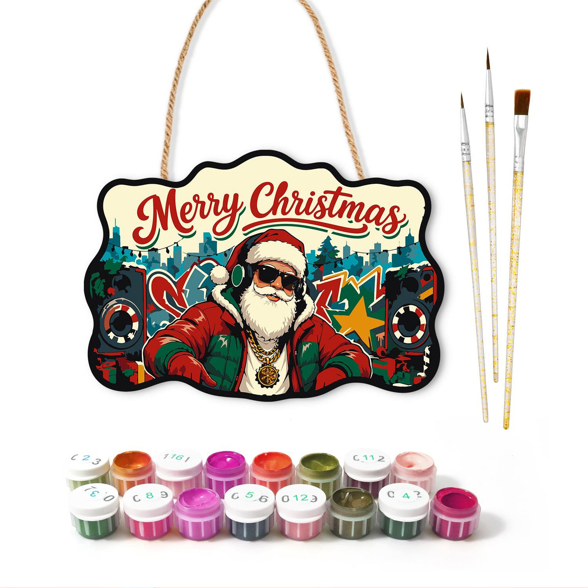 Headphone Santa on the Decks paint by numbers hanging sign – image 2