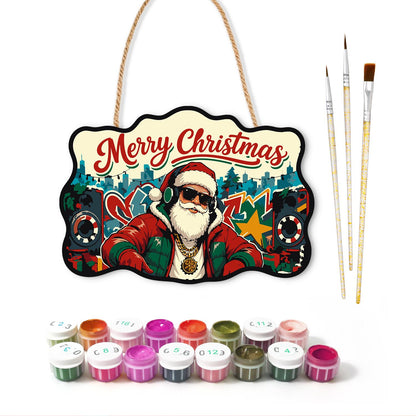 Headphone Santa on the Decks paint by numbers hanging sign – image 2