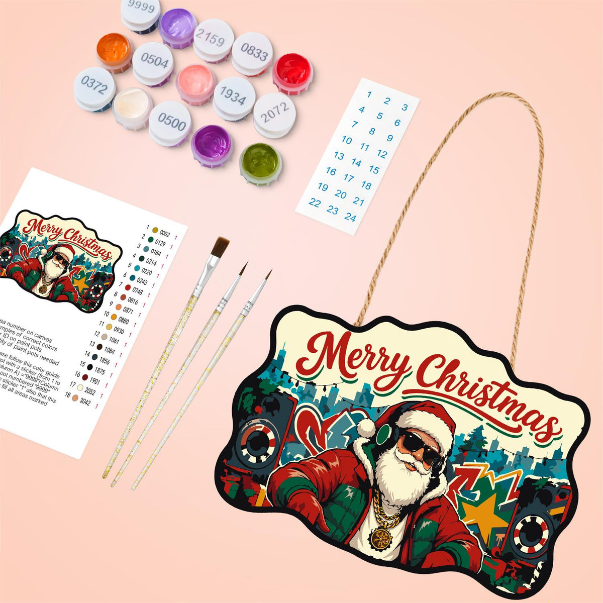 Headphone Santa on the Decks paint by numbers hanging sign – image 4