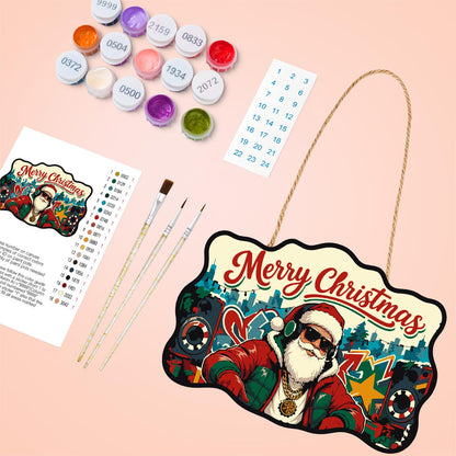 Headphone Santa on the Decks paint by numbers hanging sign – image 4