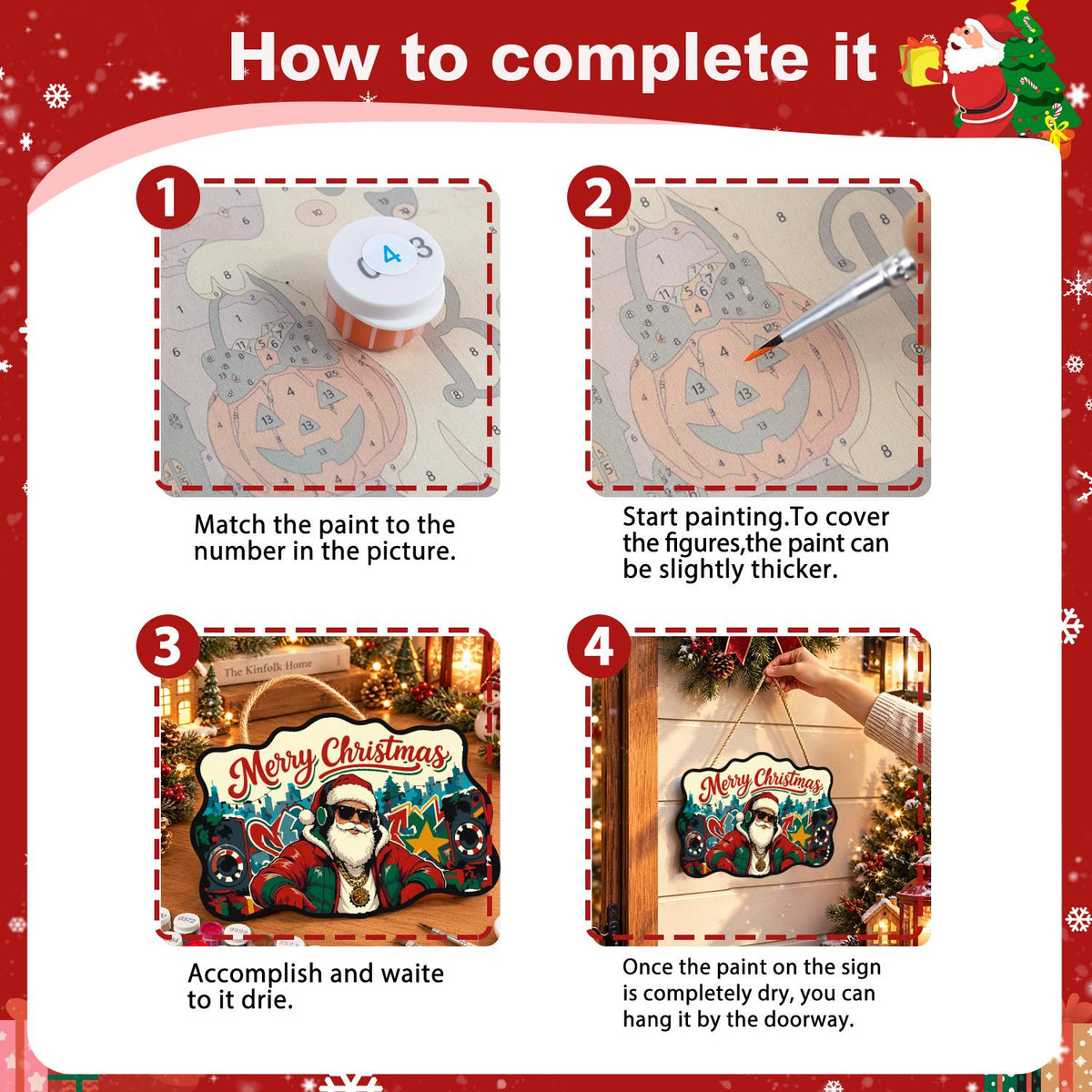 Headphone Santa on the Decks paint by numbers hanging sign – image 6