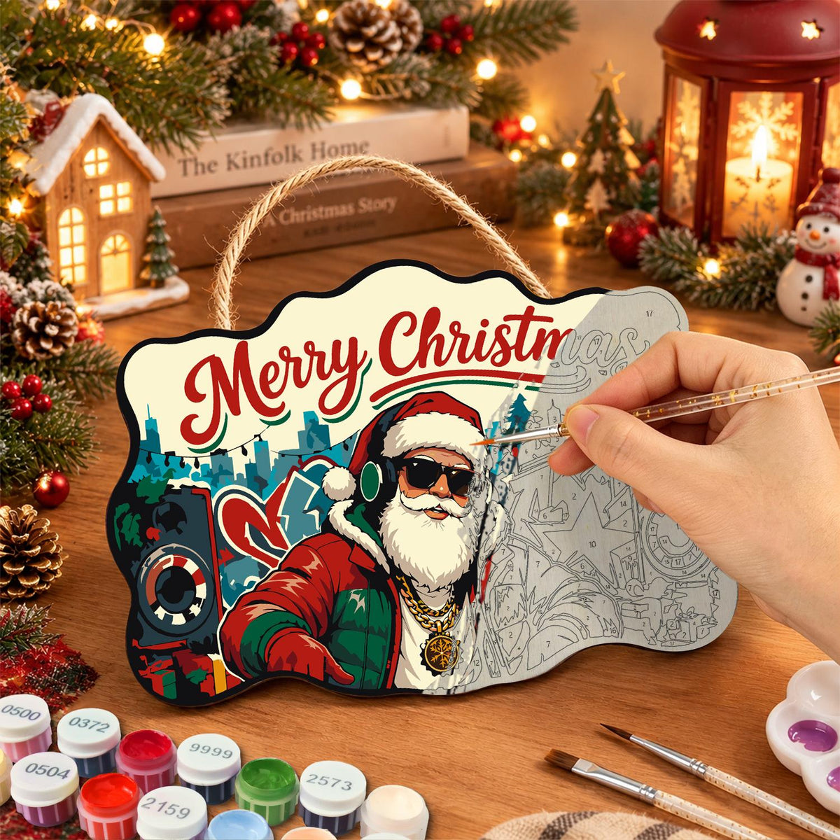 Headphone Santa on the Decks paint by numbers hanging sign – image 7