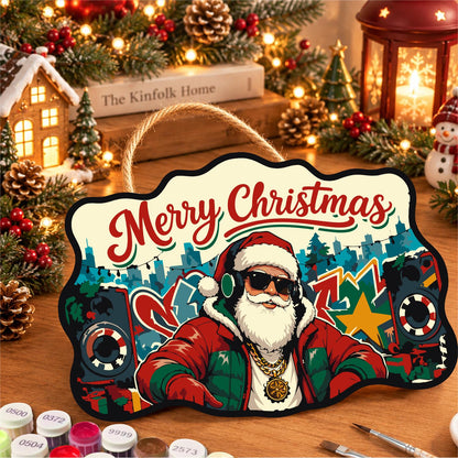 Headphone Santa on the Decks paint by numbers hanging sign – image 8