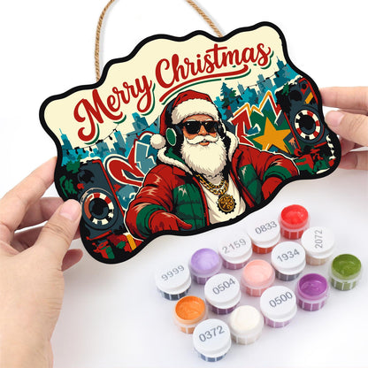 Headphone Santa on the Decks paint by numbers hanging sign – image 9
