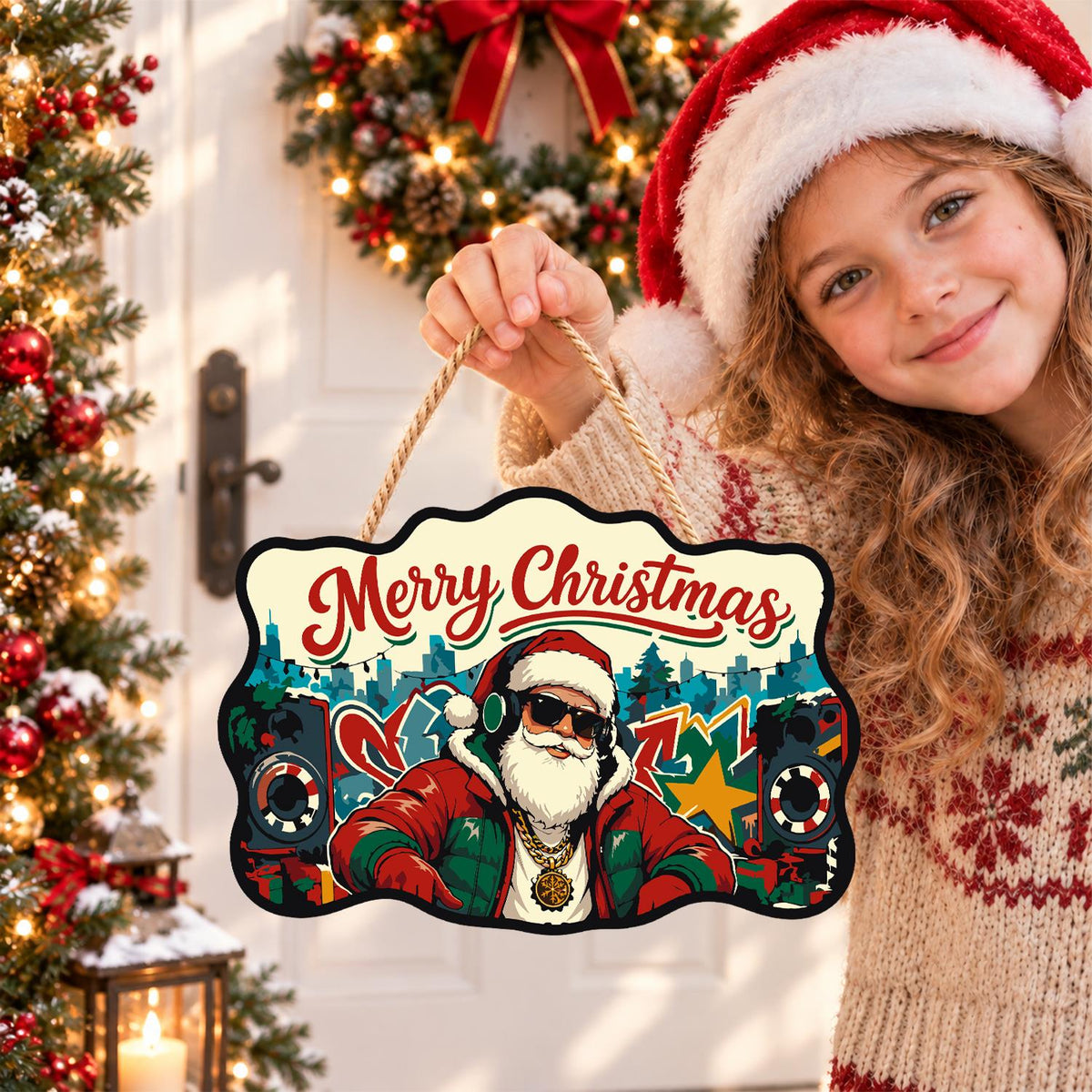 Headphone Santa on the Decks paint by numbers hanging sign – image 13
