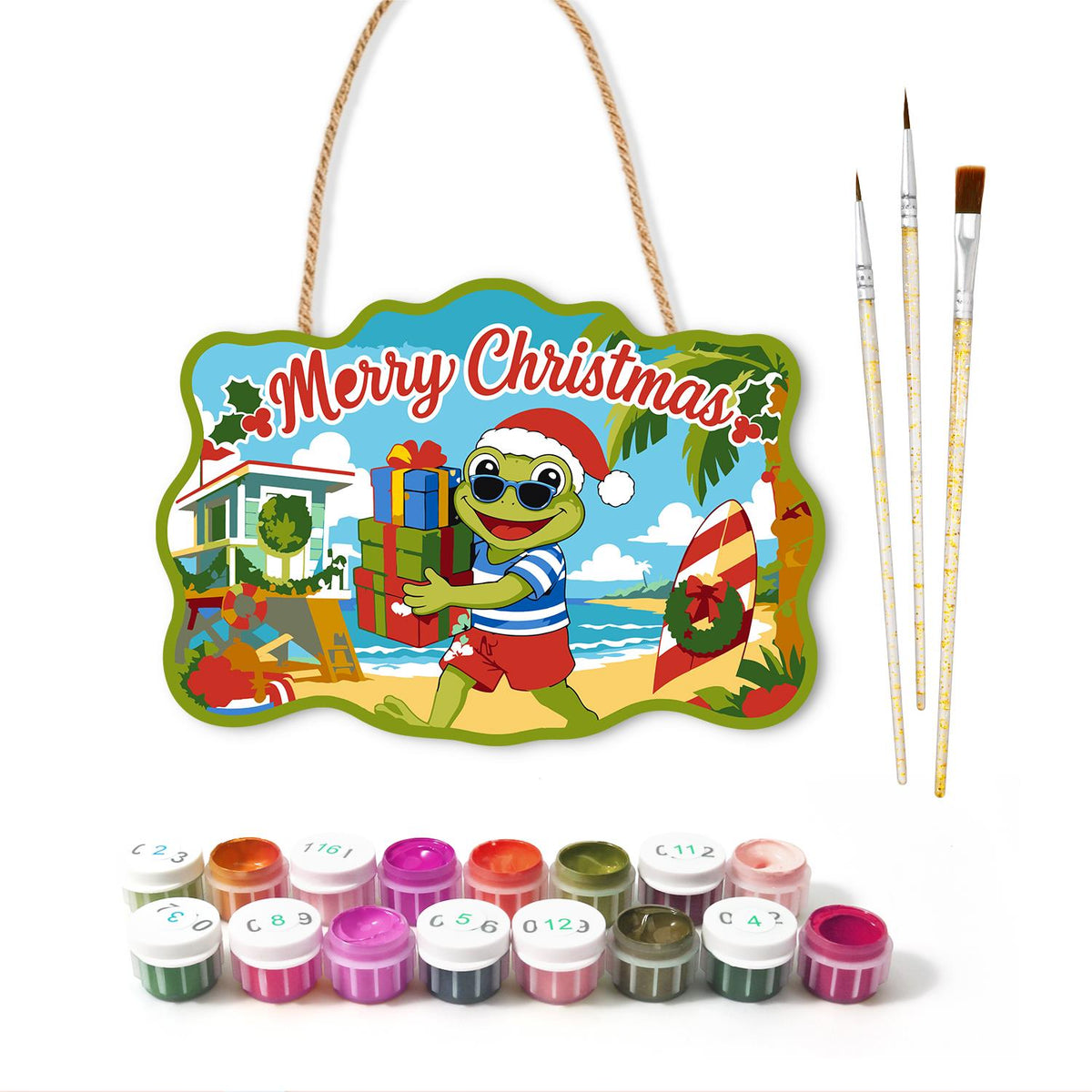 Beach Frog with Stacked Gifts paint by numbers hanging sign – image 2