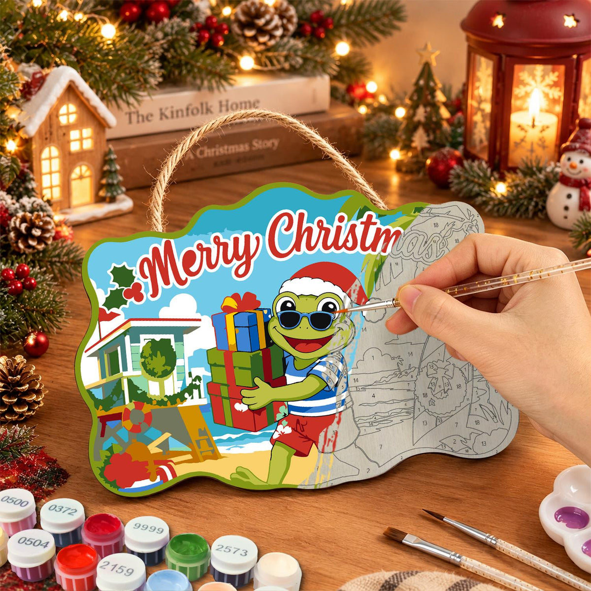 Beach Frog with Stacked Gifts paint by numbers hanging sign – image 7