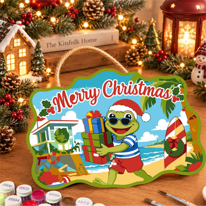Beach Frog with Stacked Gifts paint by numbers hanging sign – image 8