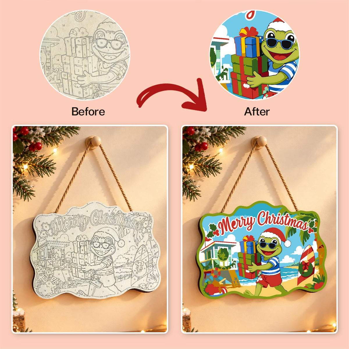 Beach Frog with Stacked Gifts paint by numbers hanging sign – image 10