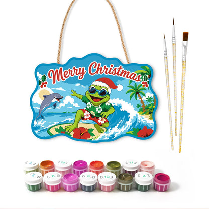 Surfing Frog and Leaping Dolphin paint by numbers hanging sign – image 2