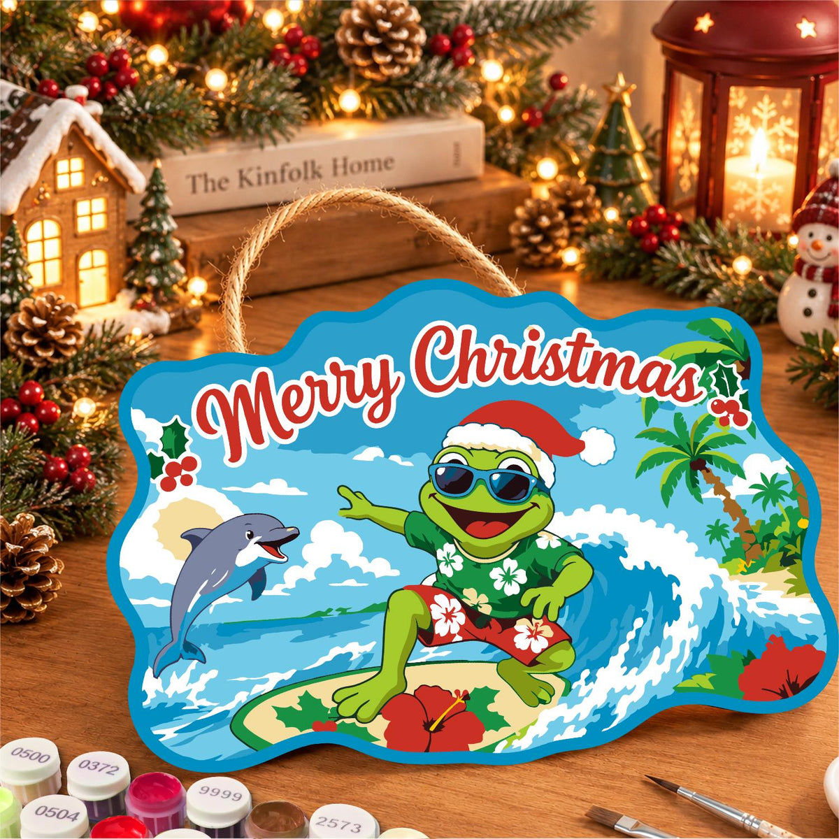 Surfing Frog and Leaping Dolphin paint by numbers hanging sign – image 8