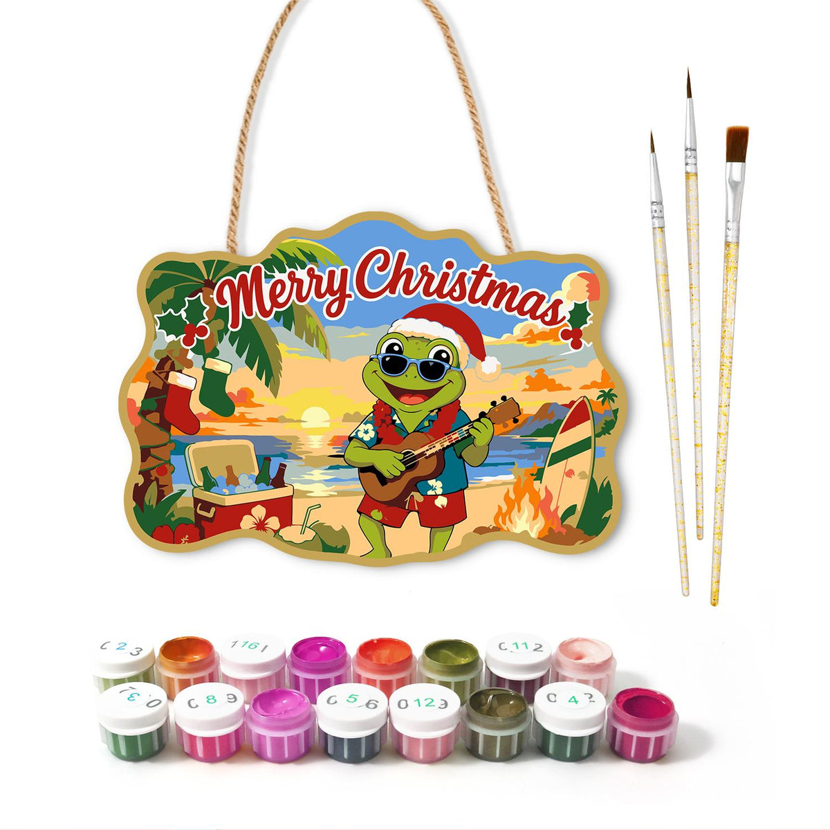 Bonfire Beach Frog Serenade paint by numbers hanging sign – image 2