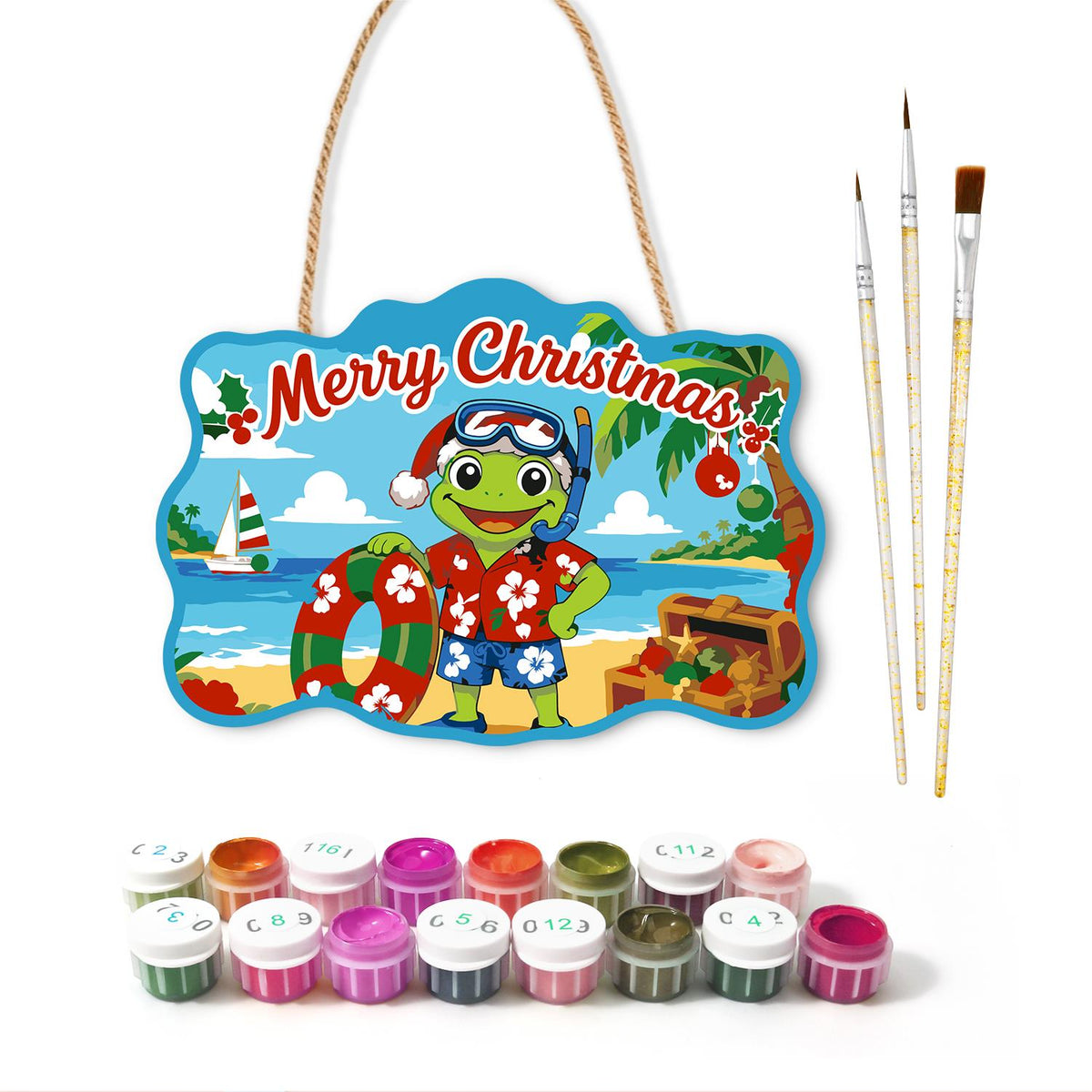 Snorkel Mask Frog with Treasure paint by numbers hanging sign – image 2