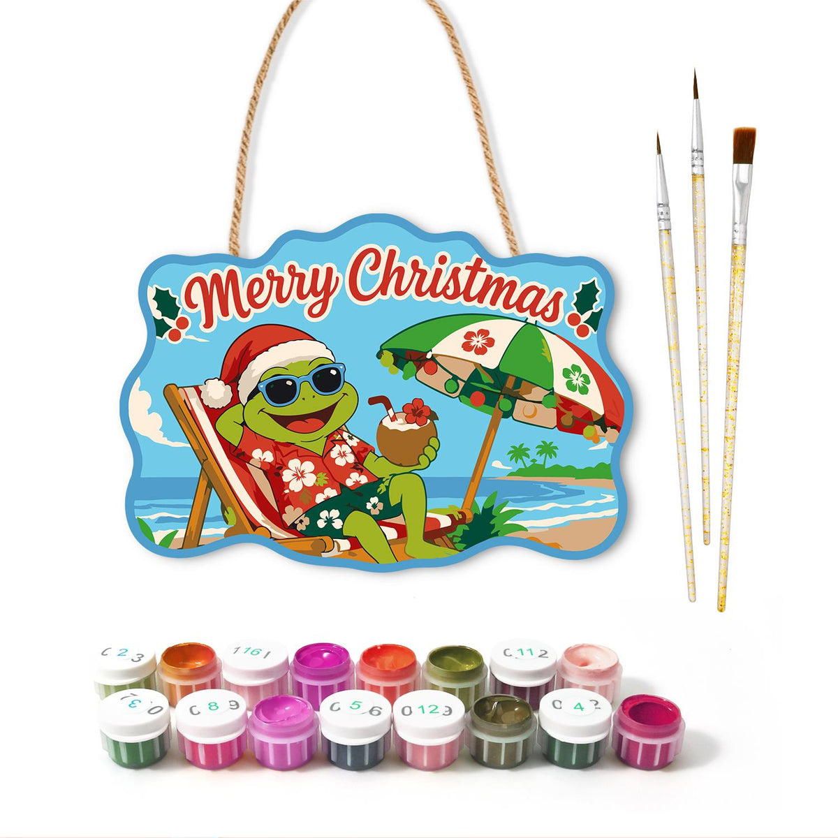 Deck Chair Frog with Coconut paint by numbers hanging sign – image 2