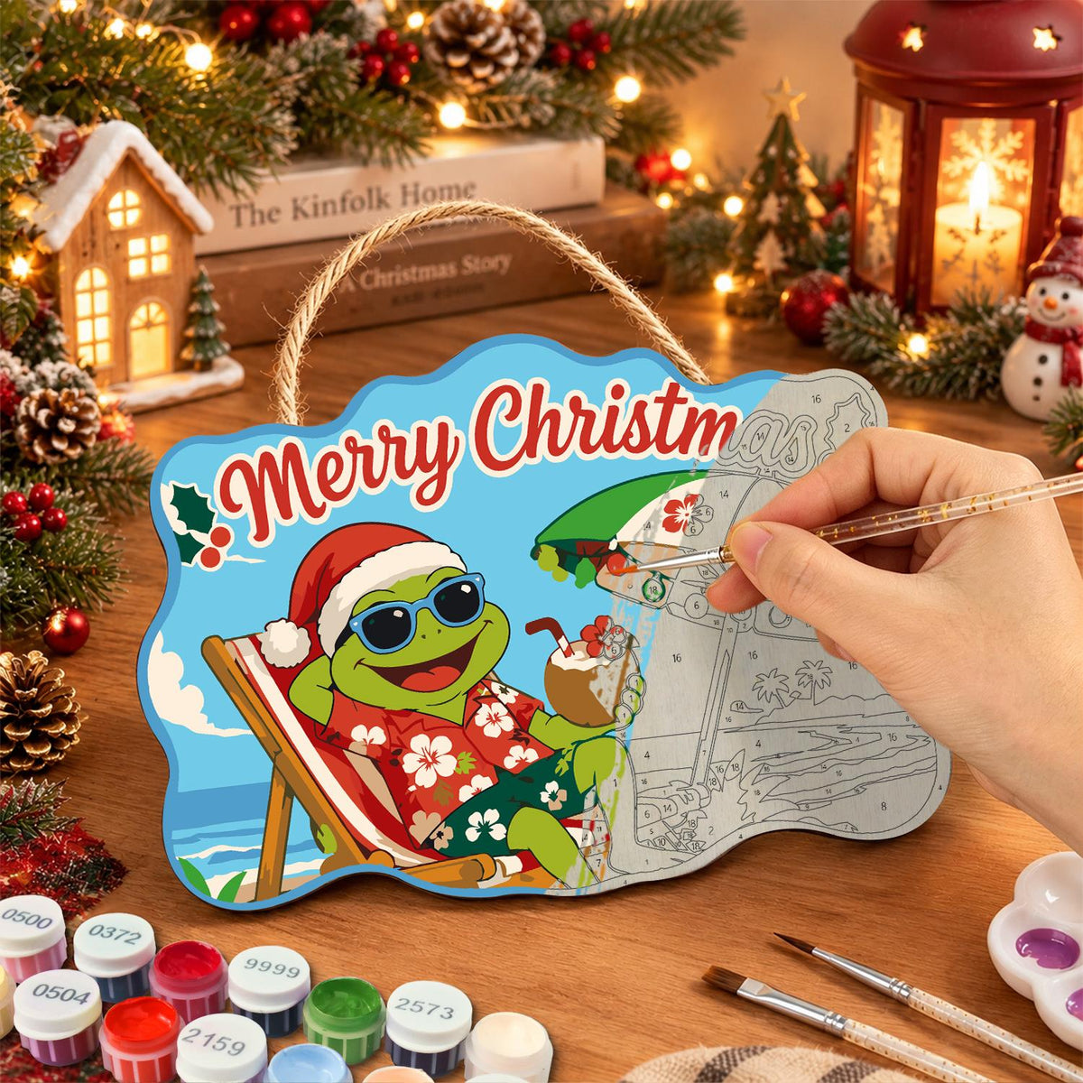 Deck Chair Frog with Coconut paint by numbers hanging sign – image 7