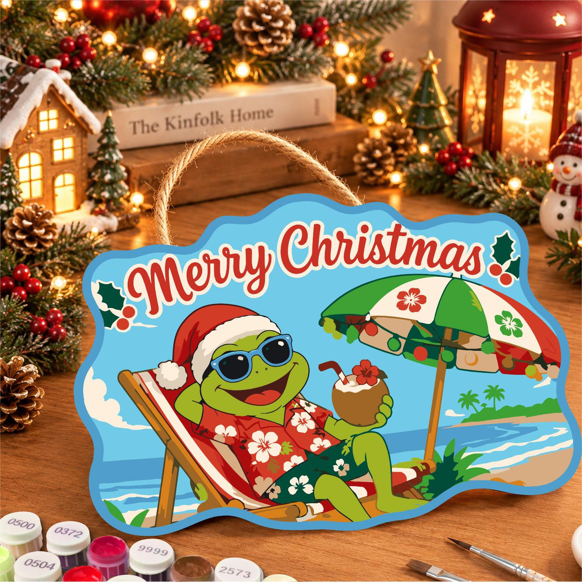 Deck Chair Frog with Coconut paint by numbers hanging sign – image 8