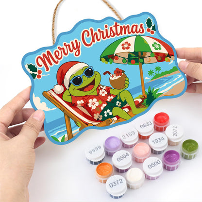 Deck Chair Frog with Coconut paint by numbers hanging sign – image 9
