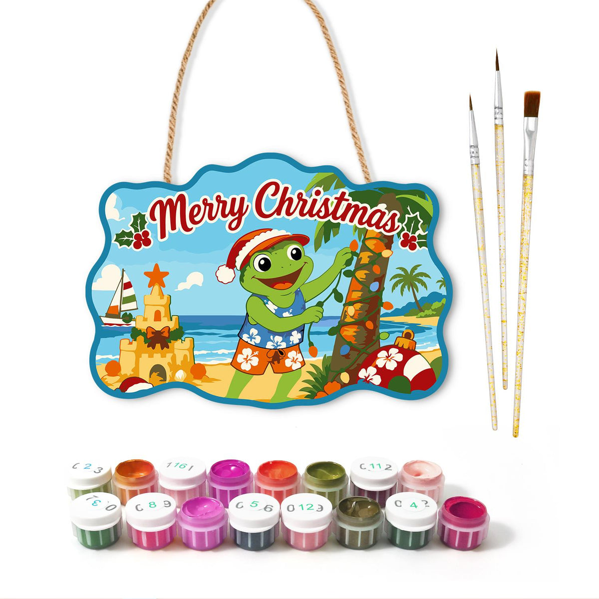 Frog Stringing Palm Lights paint by numbers hanging sign – image 2