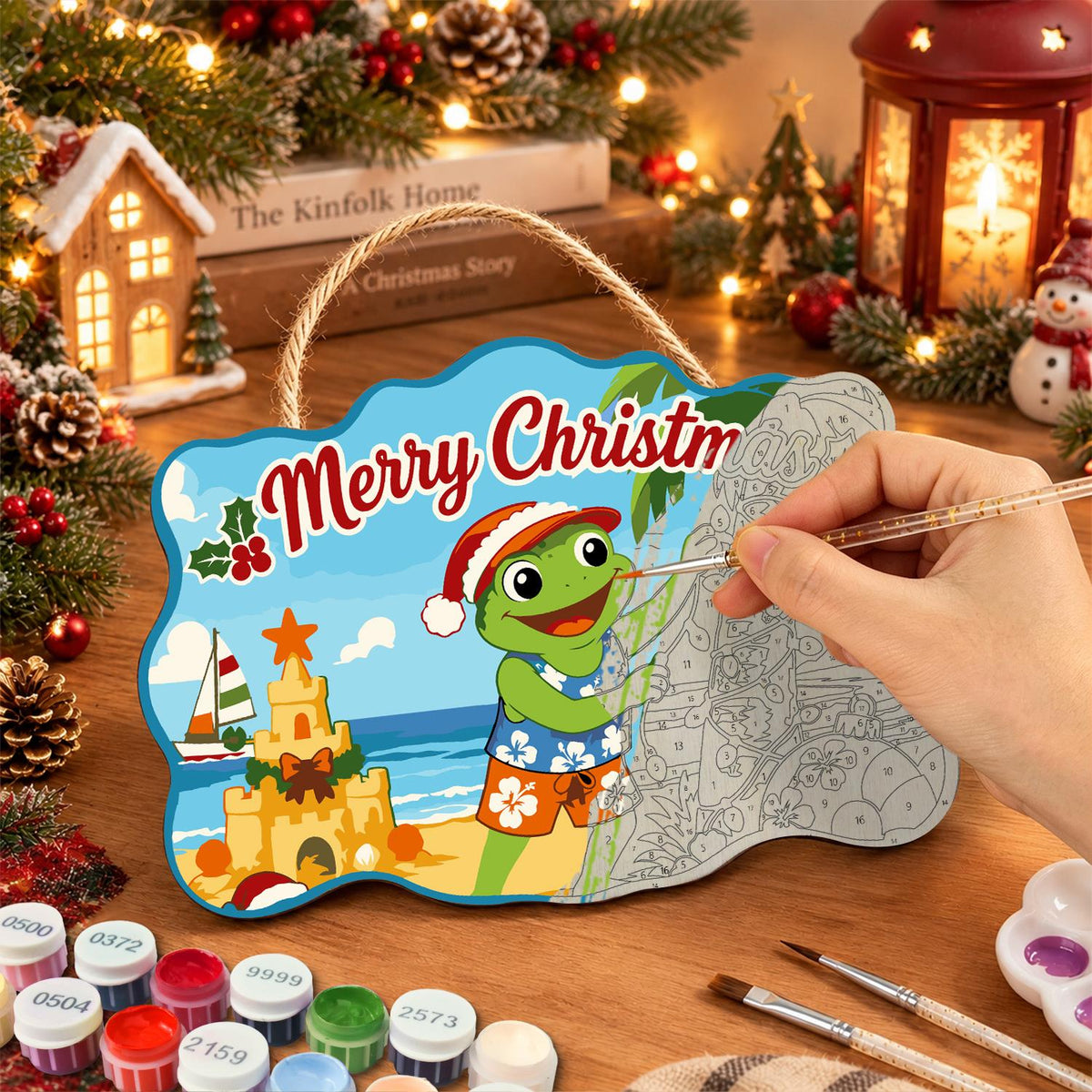 Frog Stringing Palm Lights paint by numbers hanging sign – image 7