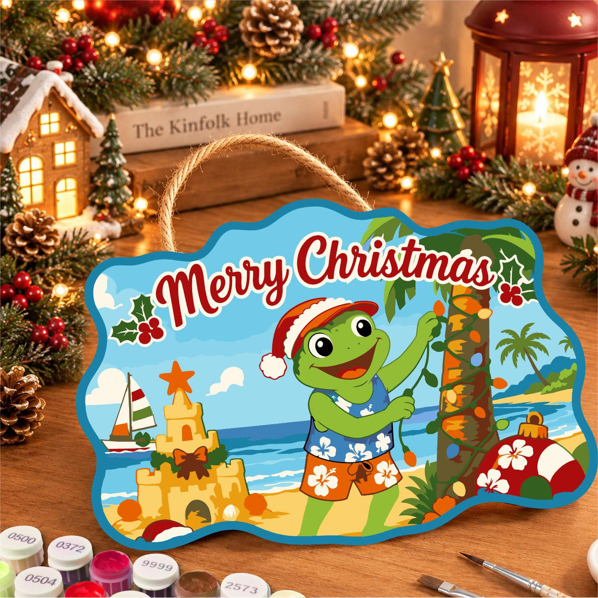 Frog Stringing Palm Lights paint by numbers hanging sign – image 8