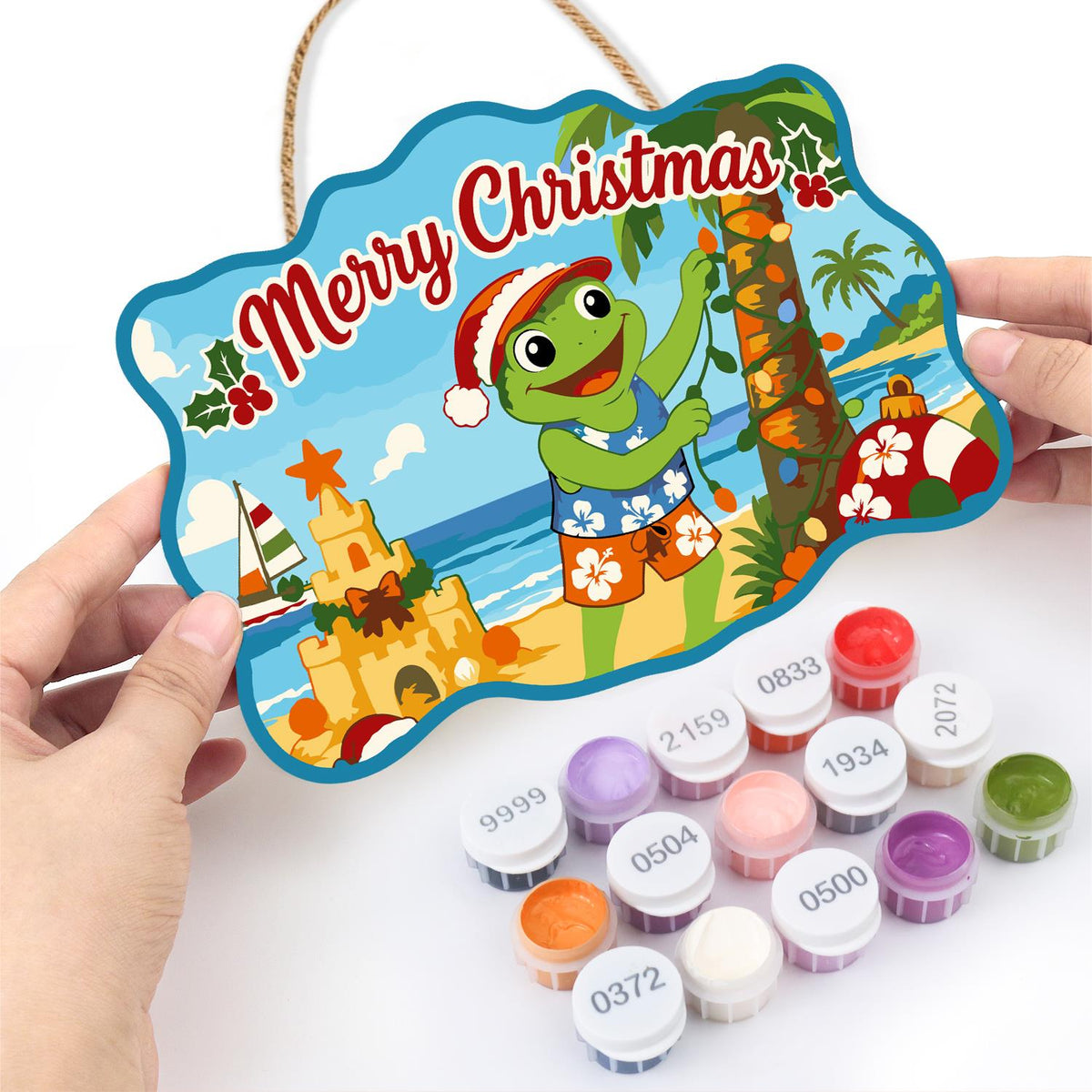 Frog Stringing Palm Lights paint by numbers hanging sign – image 9