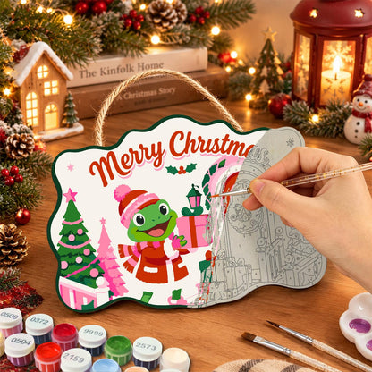 Pink Cottage Frog with a Gift paint by numbers hanging sign – image 7
