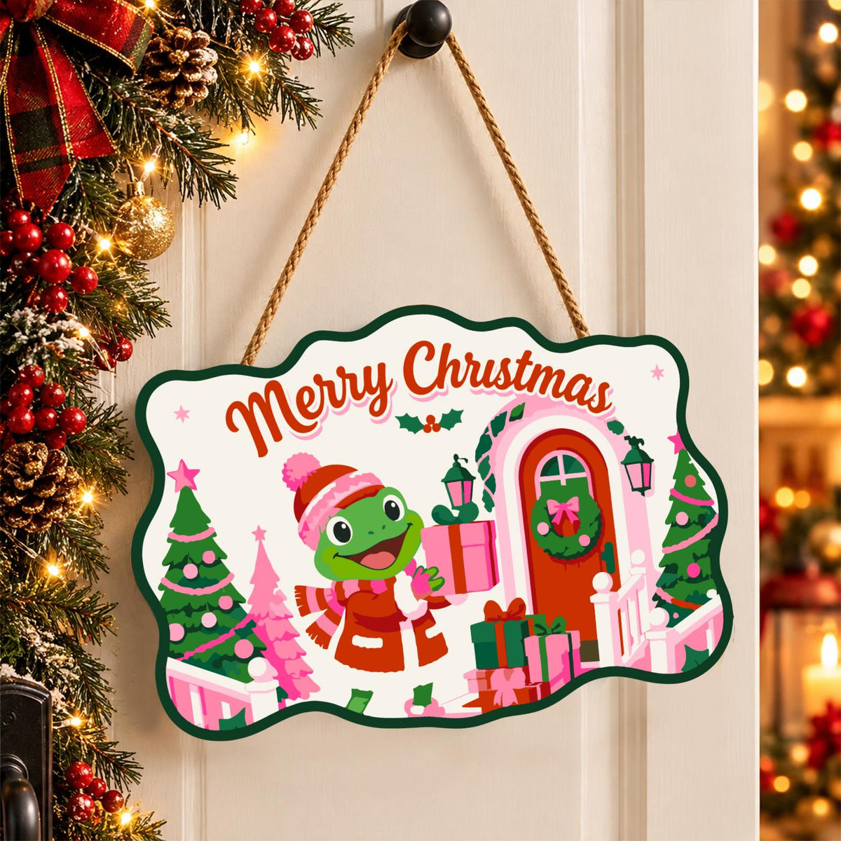 Pink Cottage Frog with a Gift paint by numbers hanging sign – image 16