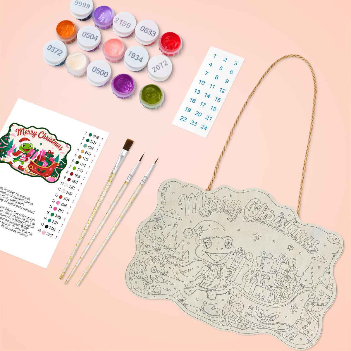 Pink Forest Sleigh Frog paint by numbers hanging sign – image 3