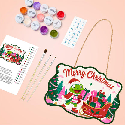 Pink Forest Sleigh Frog paint by numbers hanging sign – image 4