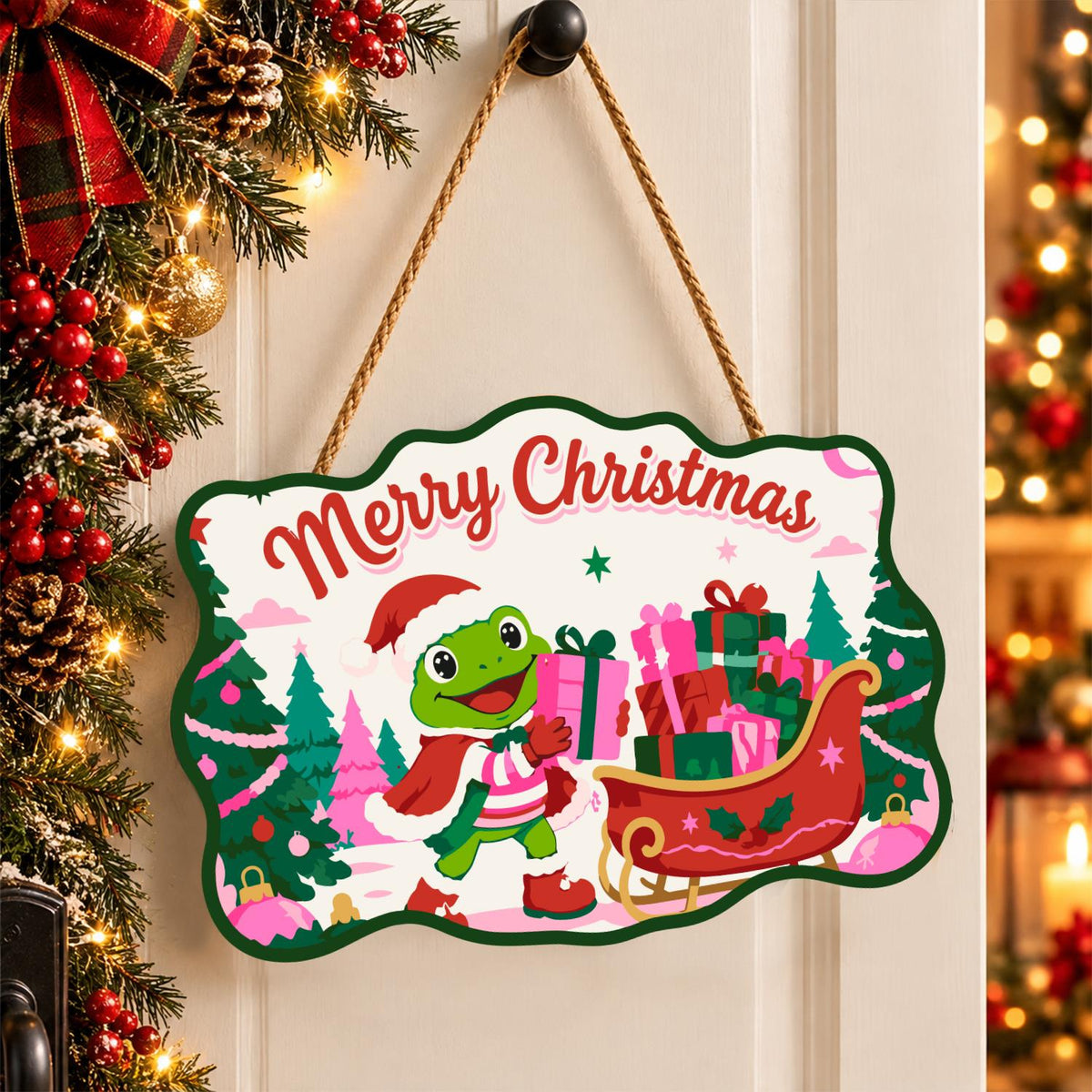 Pink Forest Sleigh Frog paint by numbers hanging sign – image 16