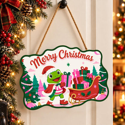 Pink Forest Sleigh Frog paint by numbers hanging sign – image 16