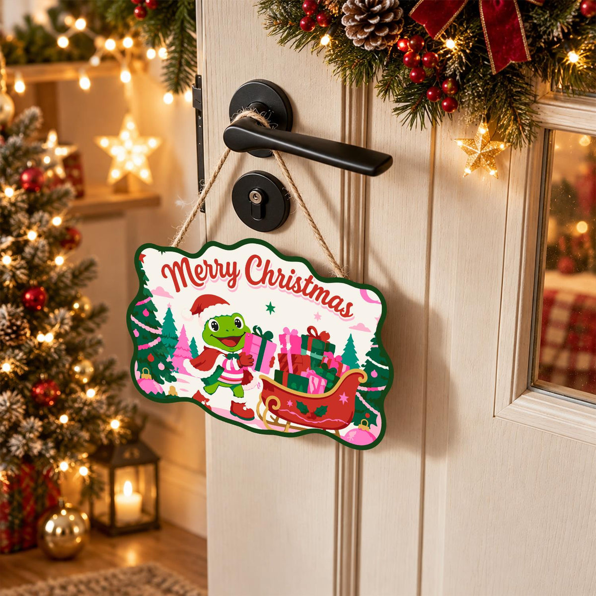Pink Forest Sleigh Frog paint by numbers hanging sign – image 18