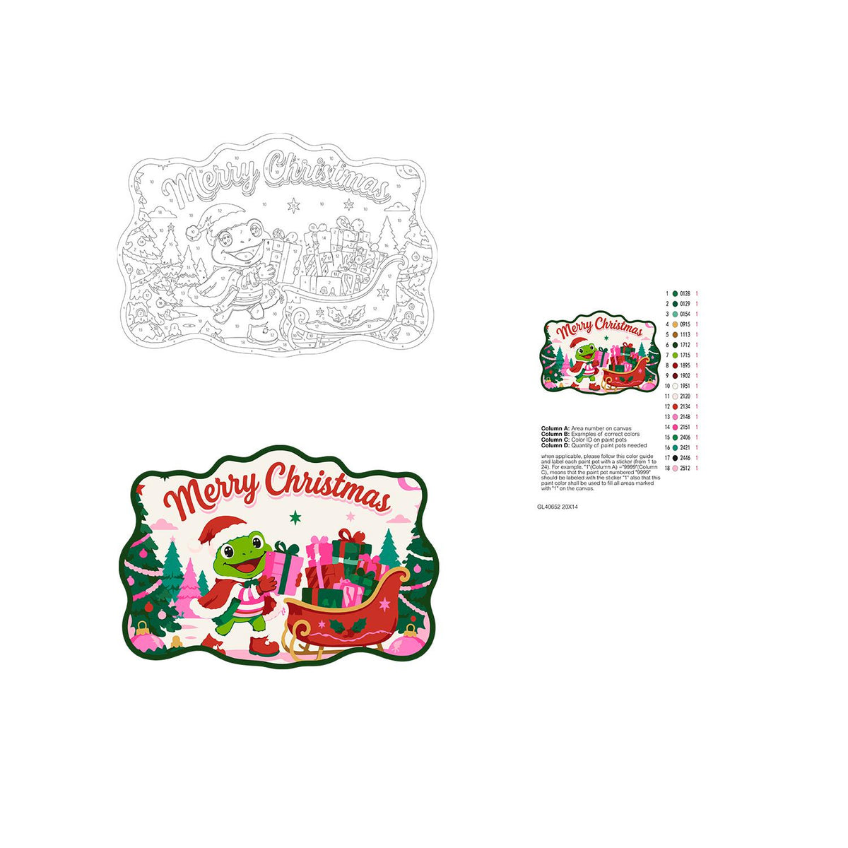 Pink Forest Sleigh Frog paint by numbers hanging sign – image 19