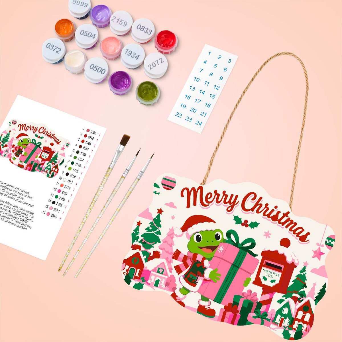 Frog Hauling a Big Pink Present paint by numbers hanging sign – image 4