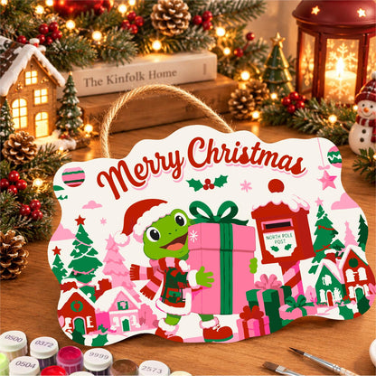Frog Hauling a Big Pink Present paint by numbers hanging sign – image 8