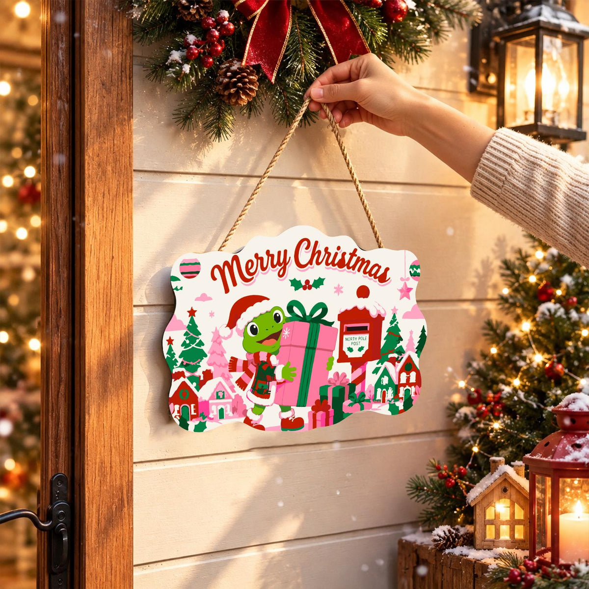 Frog Hauling a Big Pink Present paint by numbers hanging sign – image 14