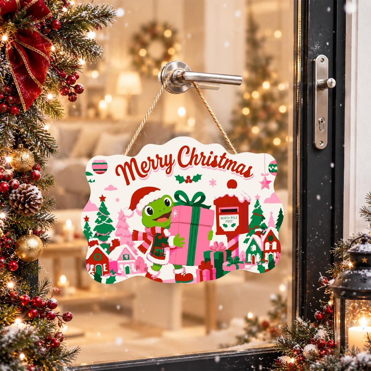 Frog Hauling a Big Pink Present paint by numbers hanging sign – image 17