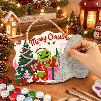 Gift-Wrapping Frog by the Tree paint by numbers hanging sign – image 7